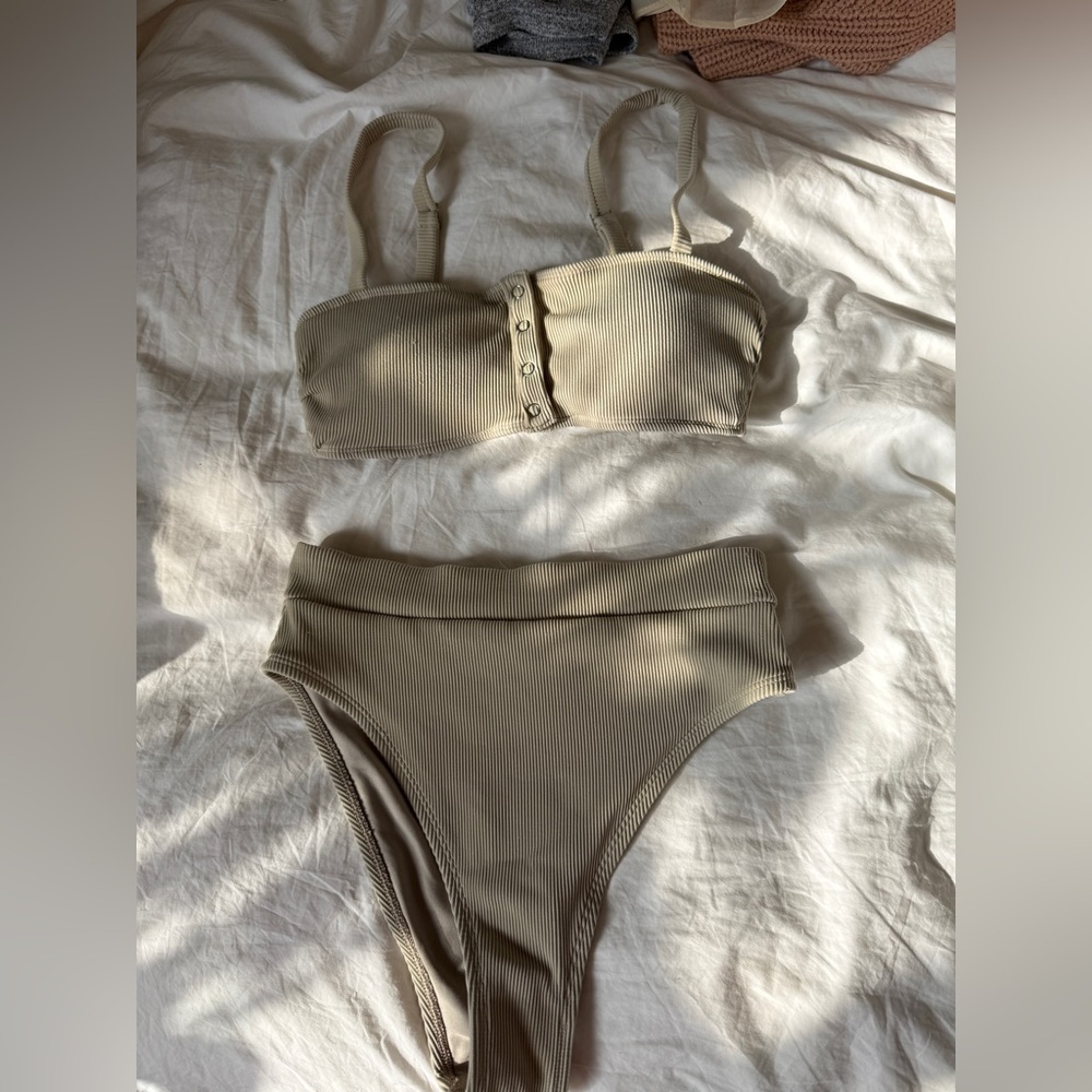 Aerie Taupe/Beige Ribbed Bikini Set